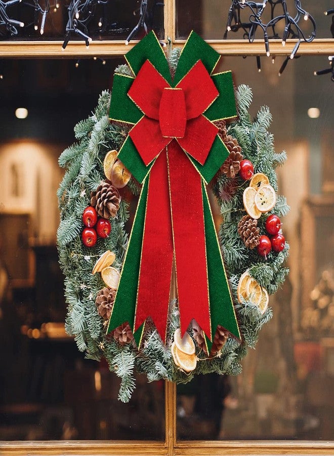 ABTOLS Large Christmas Bows for Wreath, Red Green Velvet Wreath Bow Christmas Green Bows for Front Door, Winter New Year Solid Color Burlap Ornament Tree Topper Bow for Xmas Indoor Outdoor Decor - Image 5